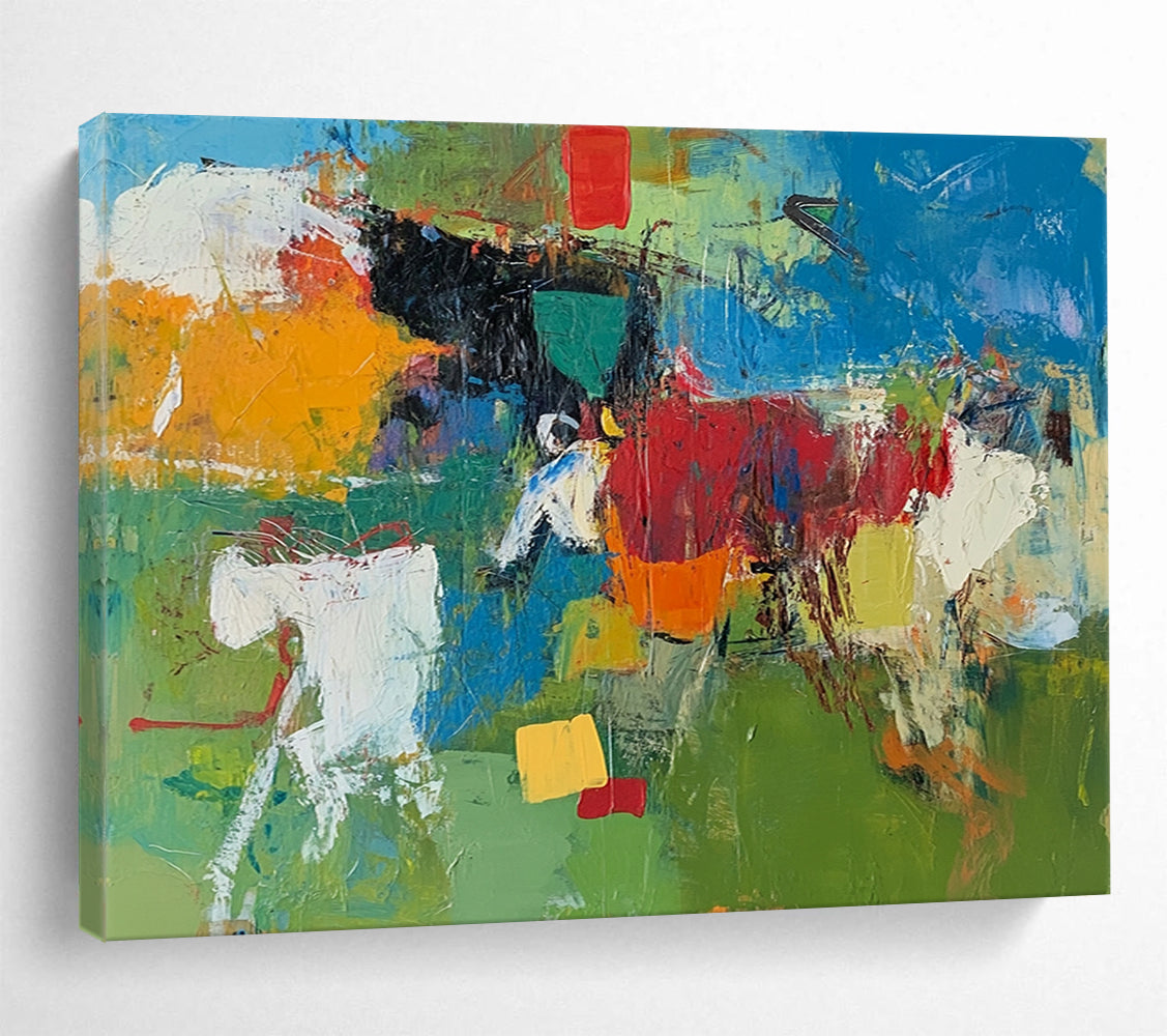 “Vibrant Color Block Chaos” - Green, Blue, Red, Yellow with Bold Blocks - Painting On Canvas HB1368