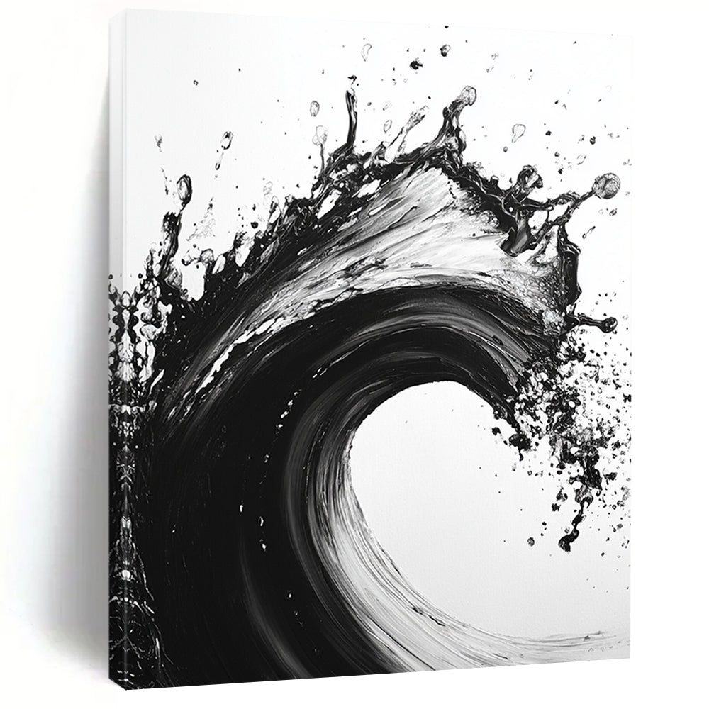 Black and White Explosive Wave "Wild Surge" Painting On Canvas HB286