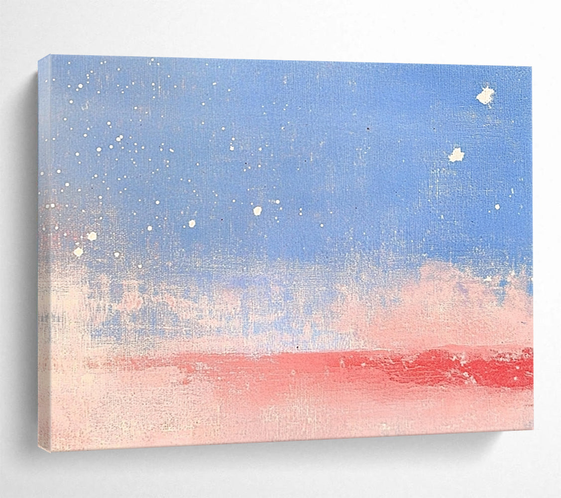 “Starry Sky Gradient” - Blue, Pink, White, Starry Sky and Gradient Landscape Painting On Canvas HB0951