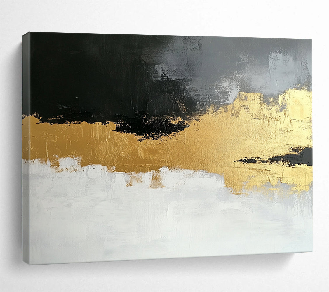 “Gold - Gray Abstract Fusion” - Gold, Gray, Textured Swirls Painting On Canvas HB0806