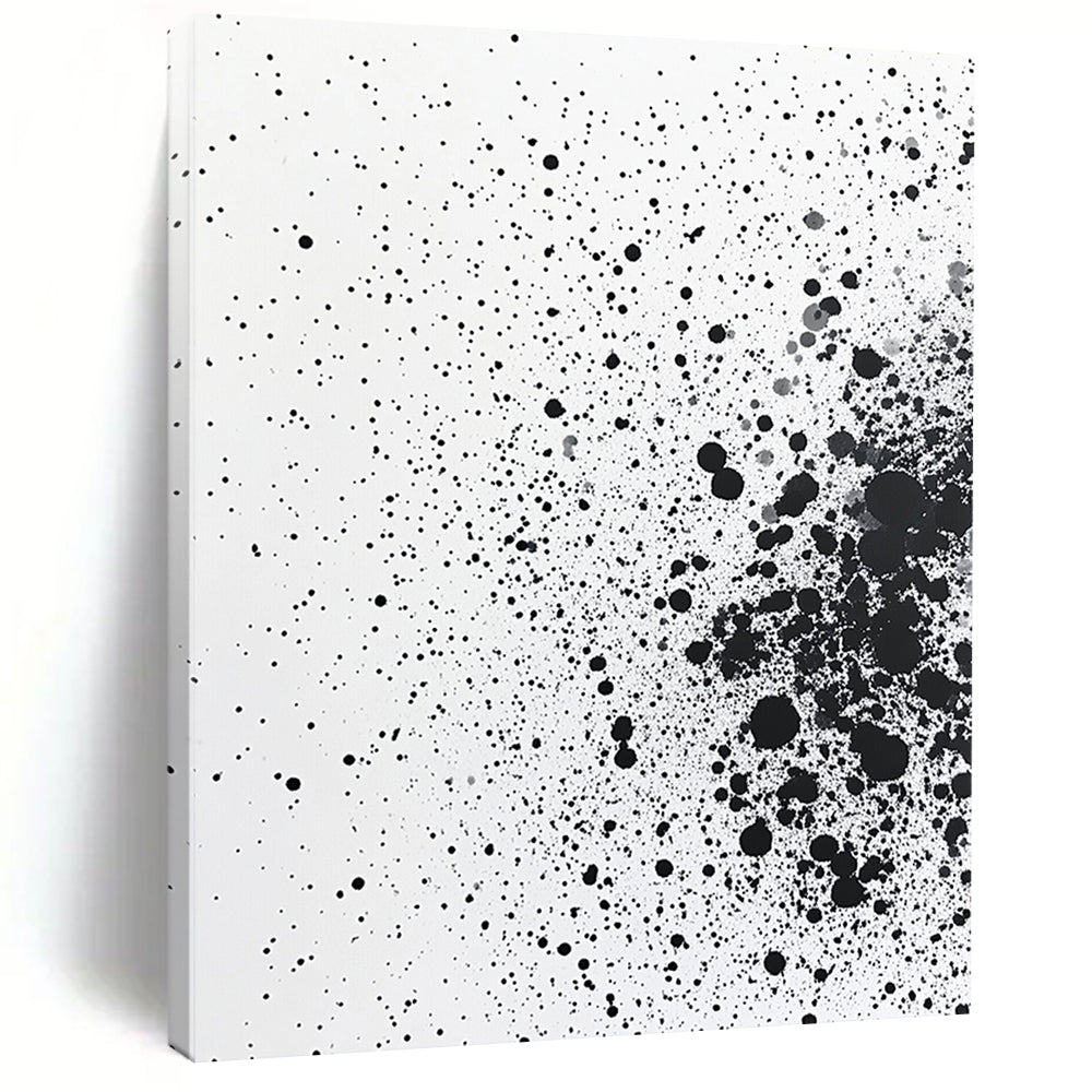 Black Dots & Splatter on White - “Random Ink Energy” Painting On Canvas HB226