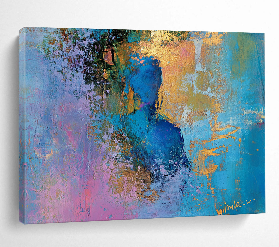 “Ethereal Blue Figure” - Blue, Purple, Gold, Abstract Portrait Painting On Canvas HB0999