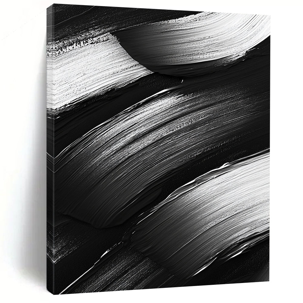 Black and White Textured Brushstrokes "Monochrome Rhythm" Painting On Canvas HB311