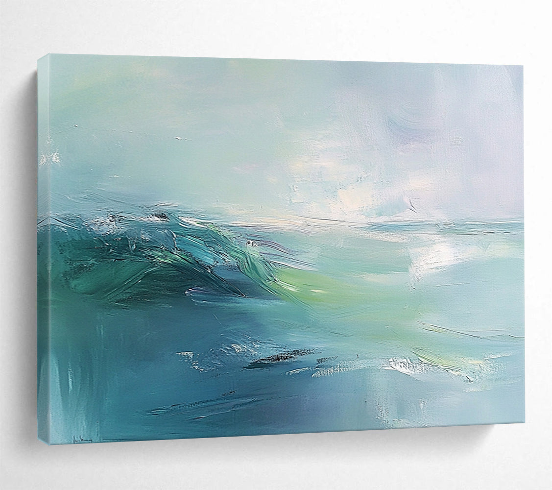 “Soft Green - Blue Abstract Wave” - Soft Green, Blue, Abstract Wave, Expressive Brushstrokes HB1123