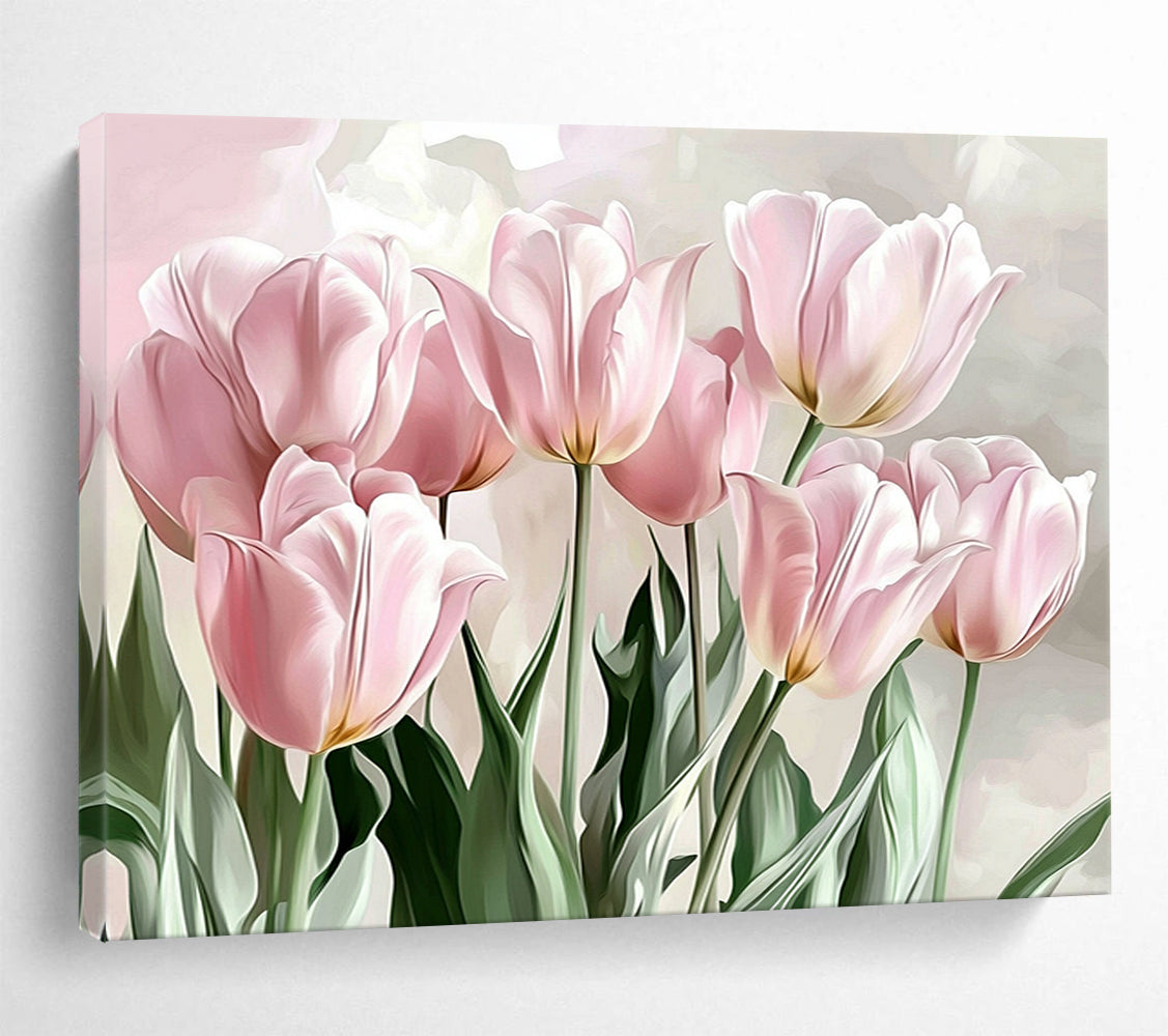“Soft Pink Tulips” - Pale Pinks, Greens, Realistic Tulip Bouquet - Digital Painting HB1729