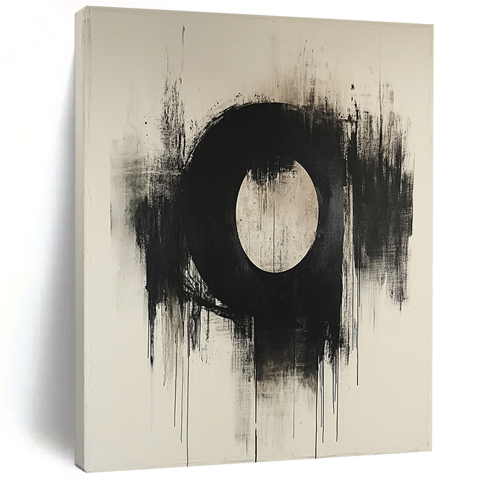 Contemporary abstract masterpiece featuring an oval in dark grey and beige on canvas with a textured finish showcasing artistic elegance. DLZ0859