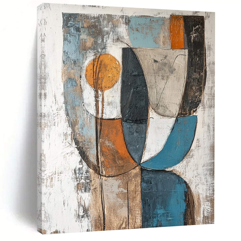 Gray, Blue, Orange, Brown and White Abstract Shapes "Nature's Abstraction" Painting On Canvas HB357