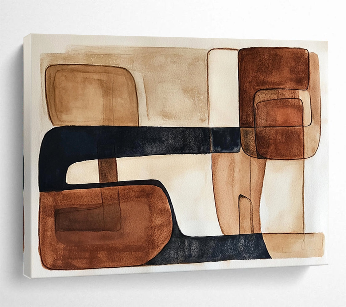 “Earthy Geometric Harmony” - Browns, Blacks, Beiges, Abstract Shapes - Watercolor Abstract Painting HB1556