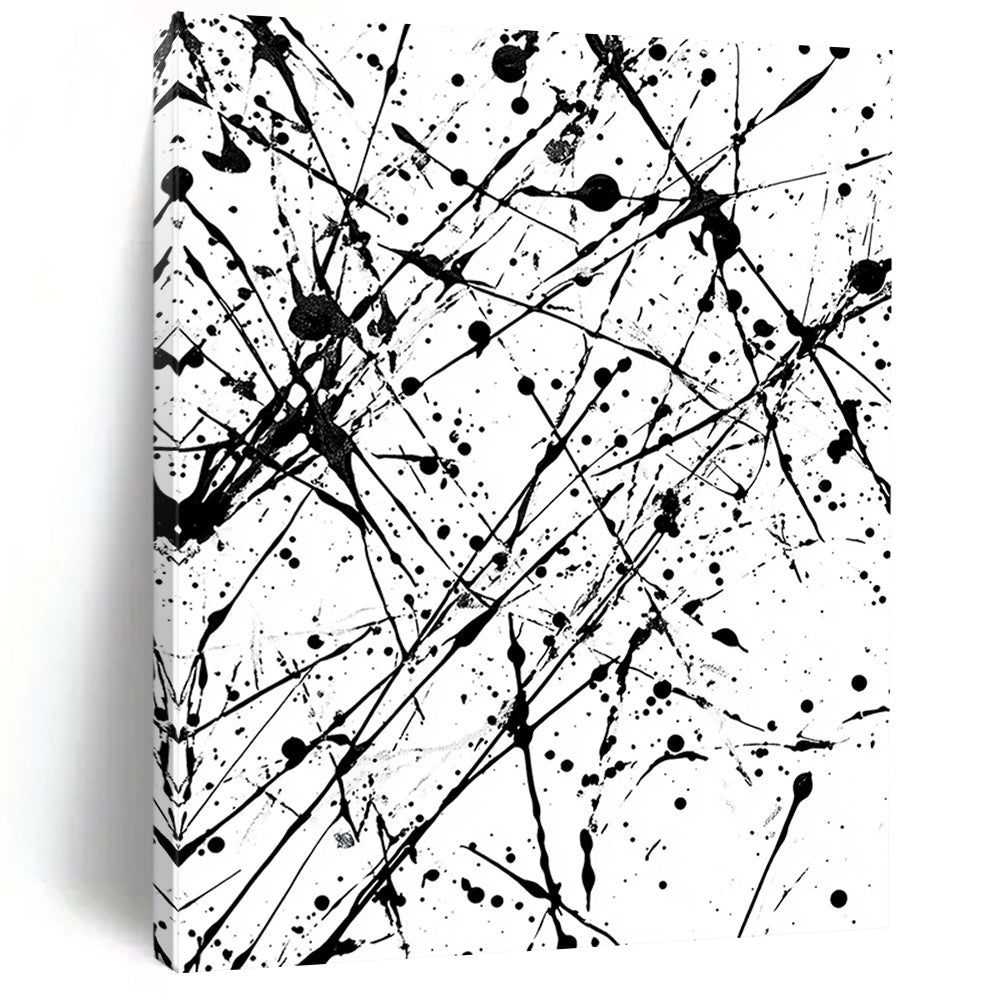 Black and White Splattered Lines "Chaotic Energy" Painting On Canvas HB251