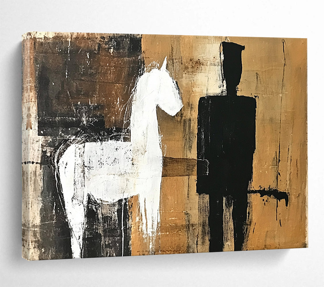 Brown, Black, and White Silhouettes - “Equestrian Silhouette” Painting On Canvas HB1455