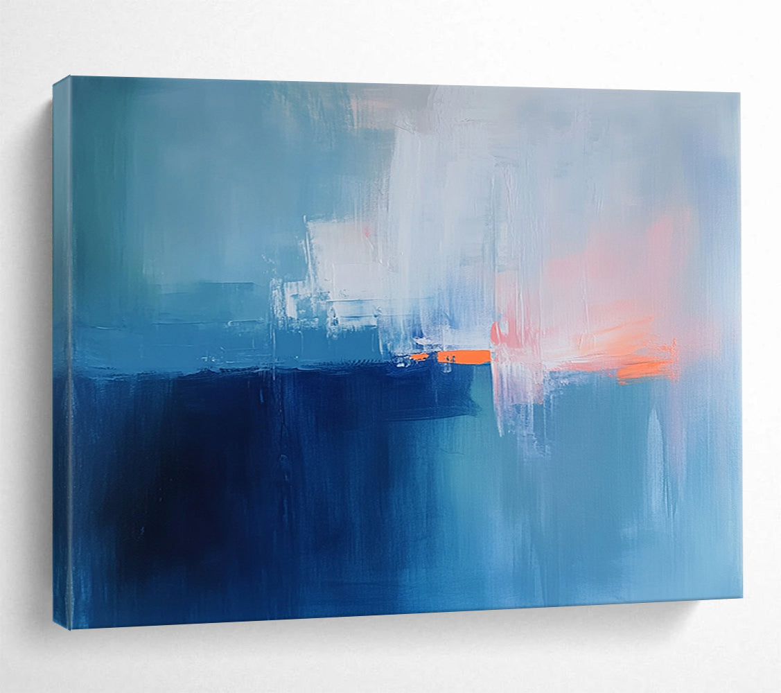 “Soft Blue - Orange Horizons” - Blue, Orange, White, Abstract Seascapes - Color - Field Acrylic Painting HB1520