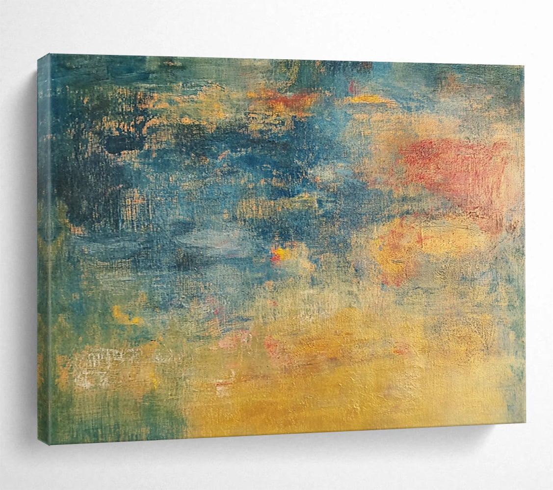 “Subtle Color Blends in Blue and Yellow” - Blue, yellow, green, red; Subtle blends of colors in blue and yellow tones; Soft Oil Painting On Canvas HB1205