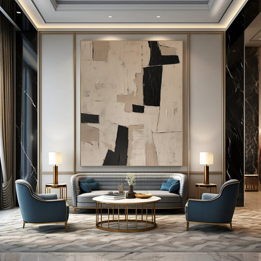 Oversized Hand-Painted Modern Abstract Art for Public Library Reading Nooks