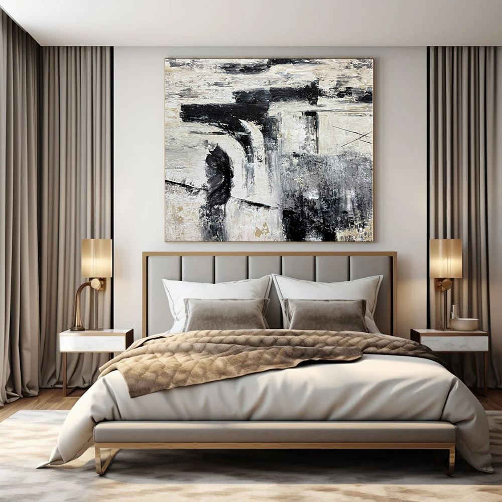 Extra-Huge Hand-Painted Modern Abstract Artwork for Bedroom Above Bed Benches
