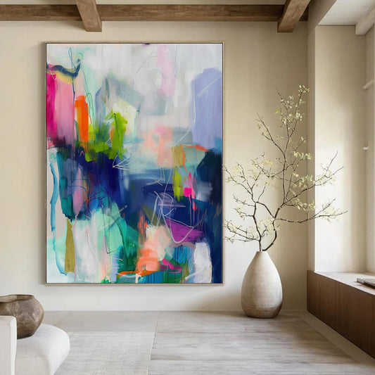 Giant Hand-Painted Contemporary Abstract Painting for Dining Room Breakfast Nooks