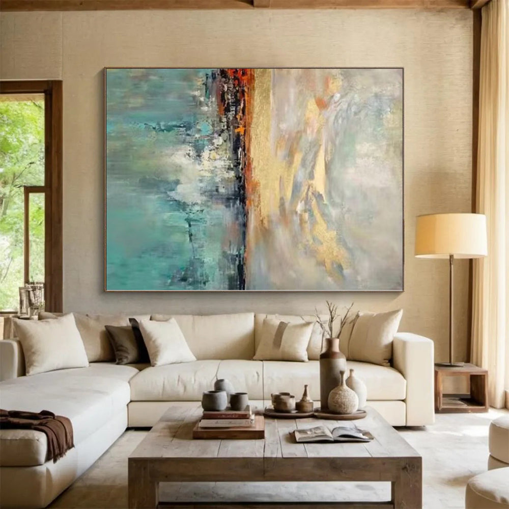 Enormous Hand-Painted Abstract Canvas for Greenhouse Interior Wall