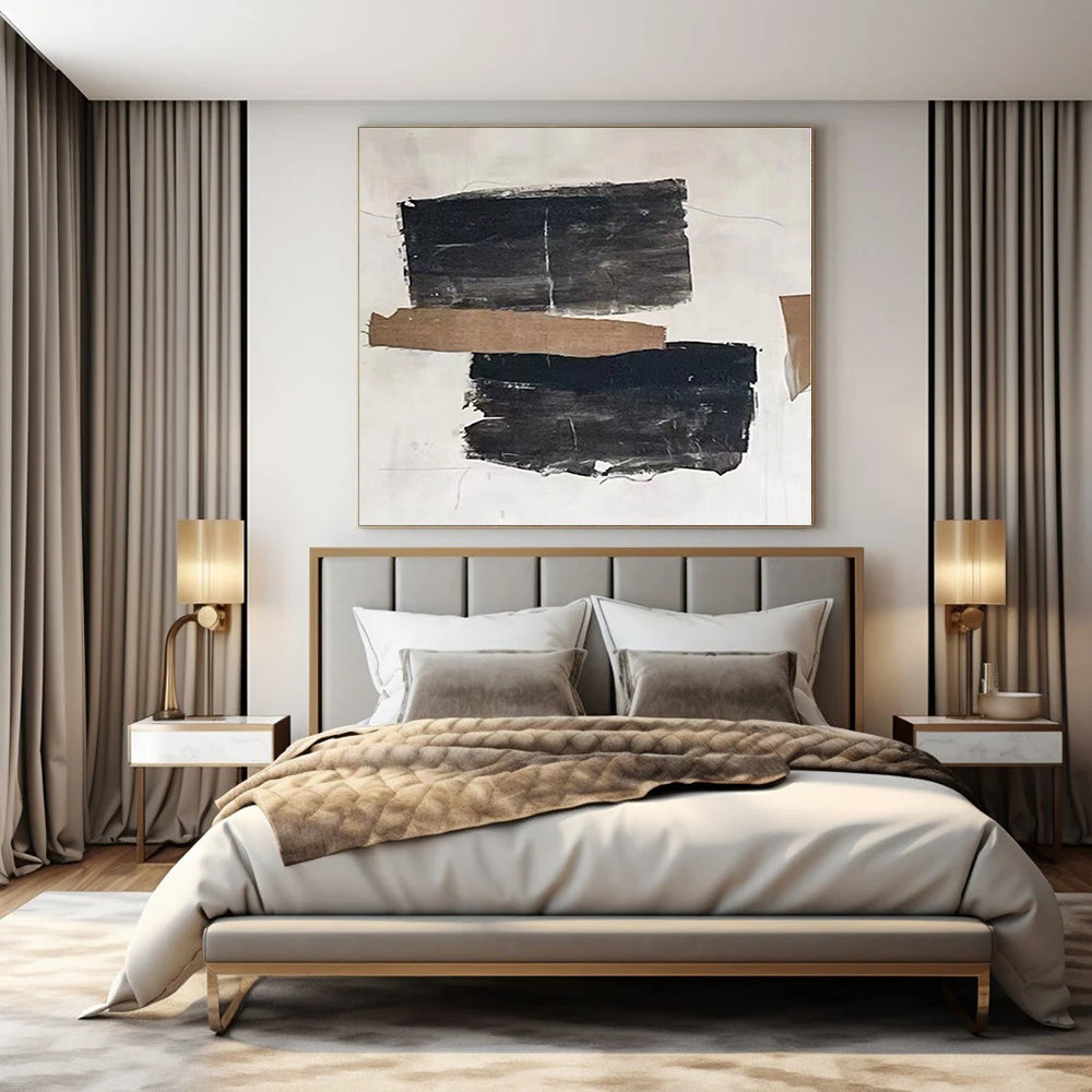 Cozy Hand-Painted Abstract Mural for Living Room Dining Nooks