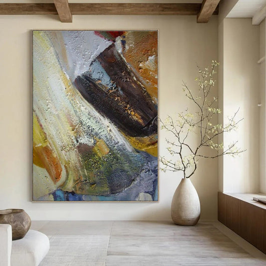 Large-Scale Hand-Painted Abstract Mural for Living Room and Hallway