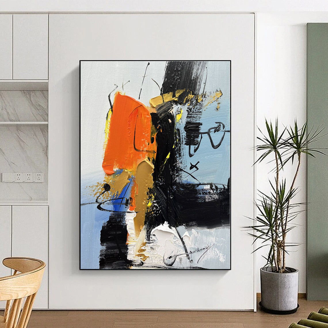 Oversized Custom Hand-Painted Abstract Art for Home Office Command Wall