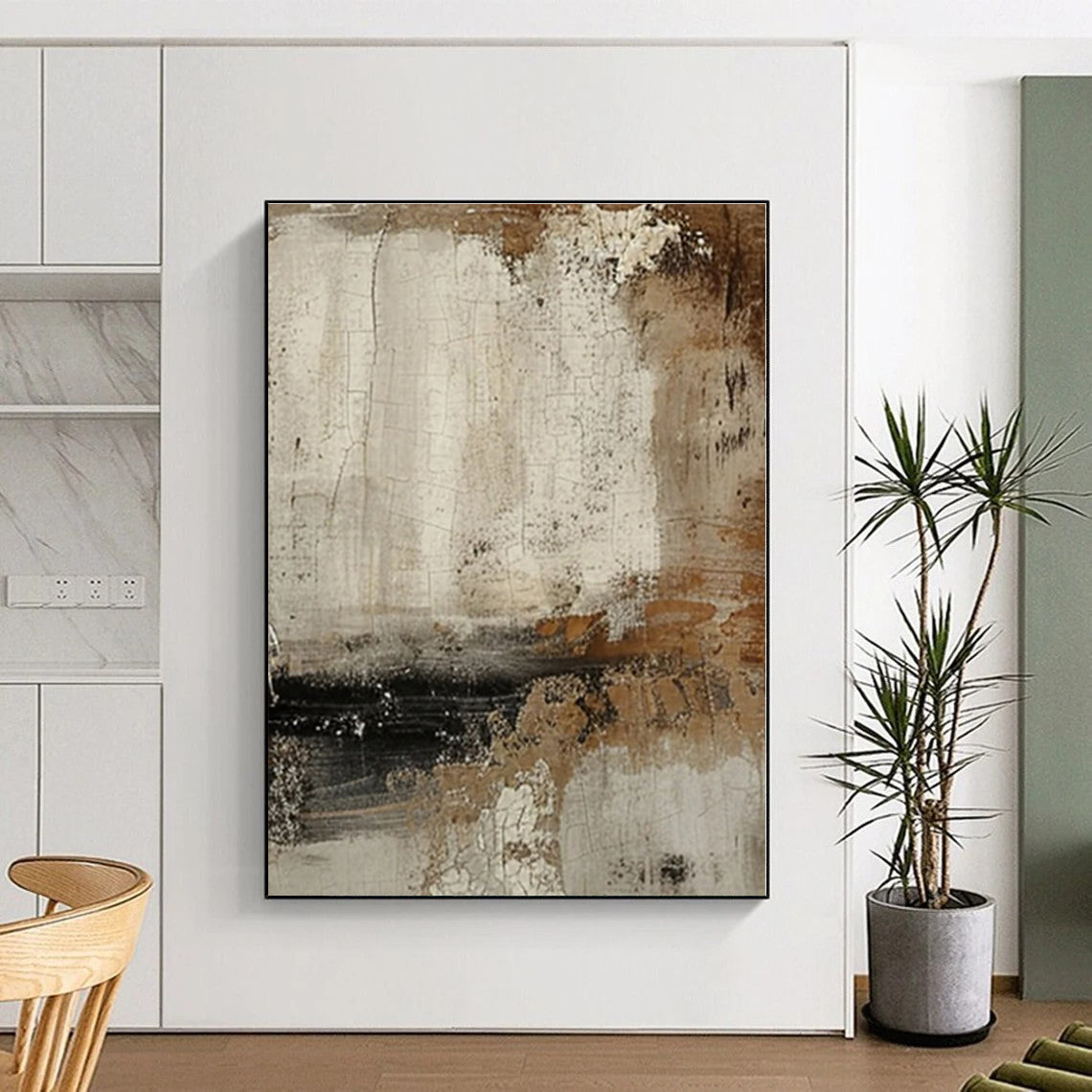 Monumental Organic Hand-Painted Abstract Canvas for Kitchen Heart Wall