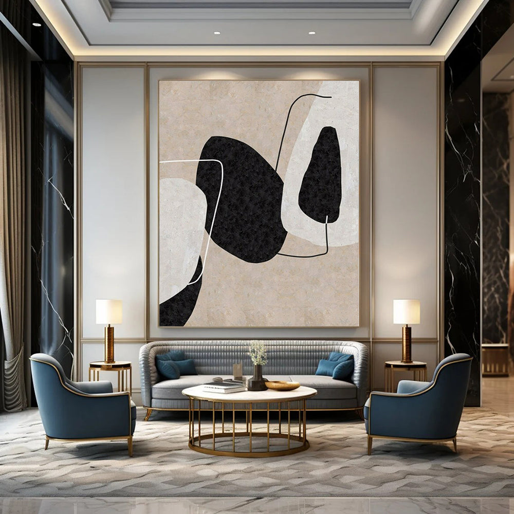 Sleek Hand-Painted Abstract Art for Living Room Behind Entertainment Centers