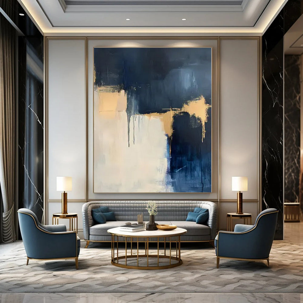 Custom Hand-Painted Abstract Wall Art for Office Virtual Meeting Rooms