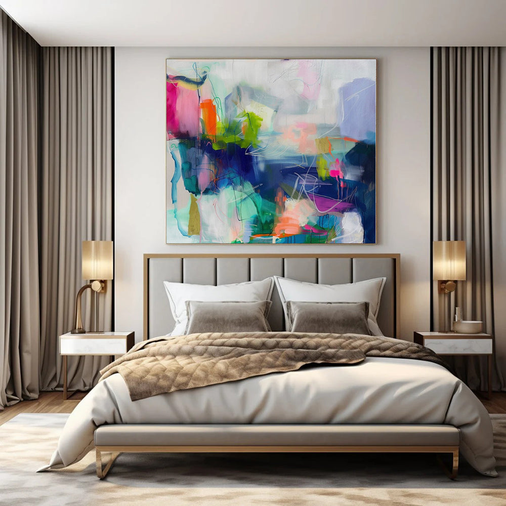 Giant Hand-Painted Contemporary Abstract Painting for Dining Room Breakfast Nooks
