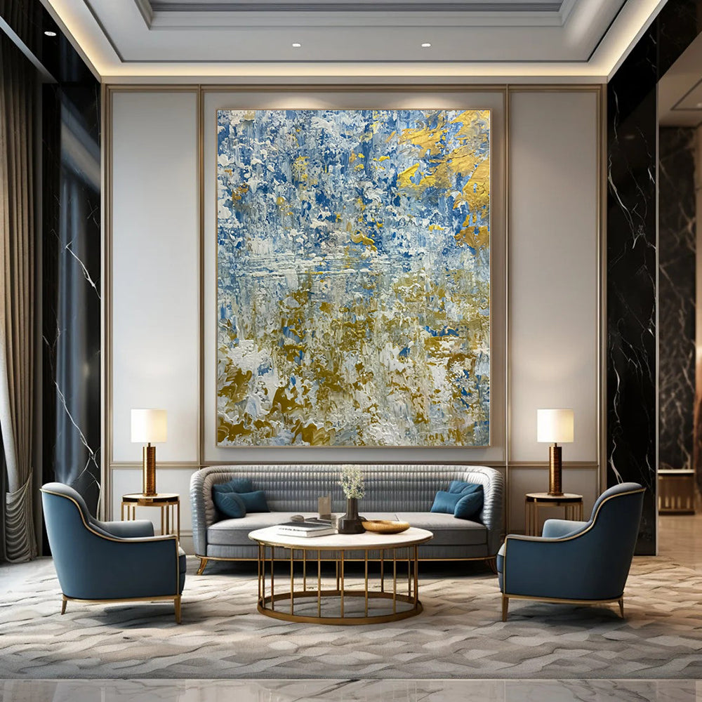 Large Hand-Painted Contemporary Abstract Wall Art for Bedroom Behind Armchairs