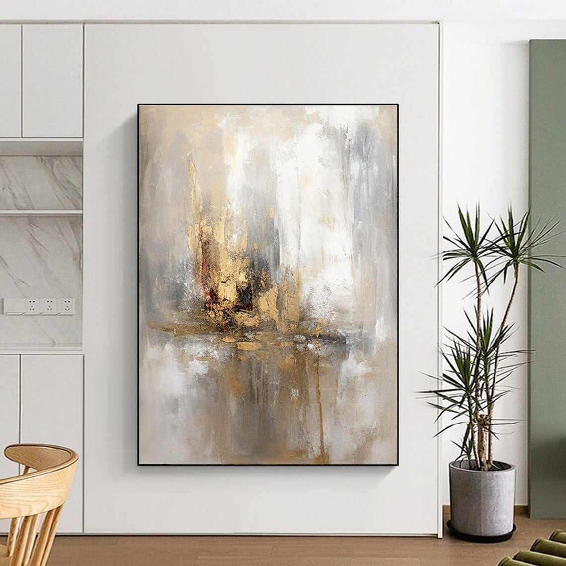 Super-Sized Abstract Minimalist Line Art Hand-Painted Canvas for Home Wine Cellar Wall
