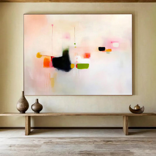 “Pastel Play” - Pink, Orange, Green, Delicate Shapes - Post - Impressionist - Inspired Acrylic Painting HB1542