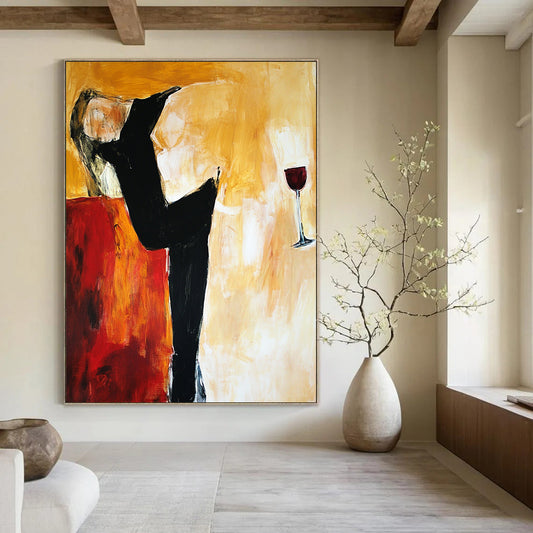 Contemporary abstract artwork depicting a woman on a sofa with expressive lines and warm tones showcasing emotional depth and pensive stillness. DLZ0973