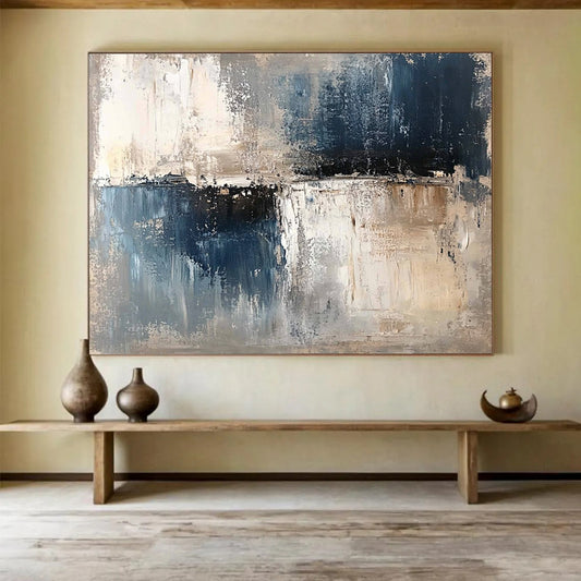 “Neutral Abstract Textures” - Gray, Blue, Beige, Textured Abstract Painting On Canvas HB0994