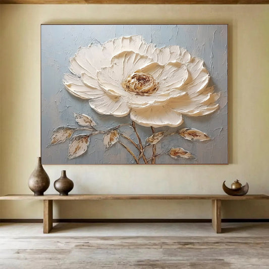 3D White Flower Textured Art - Soft & Serene Bedroom Accent DLZ175