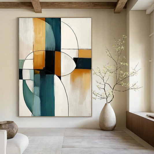 Contemporary large hand-painted abstract artwork featuring vibrant colors and dynamic shapes, perfect for modern spaces and artistic expression. DLZ1773