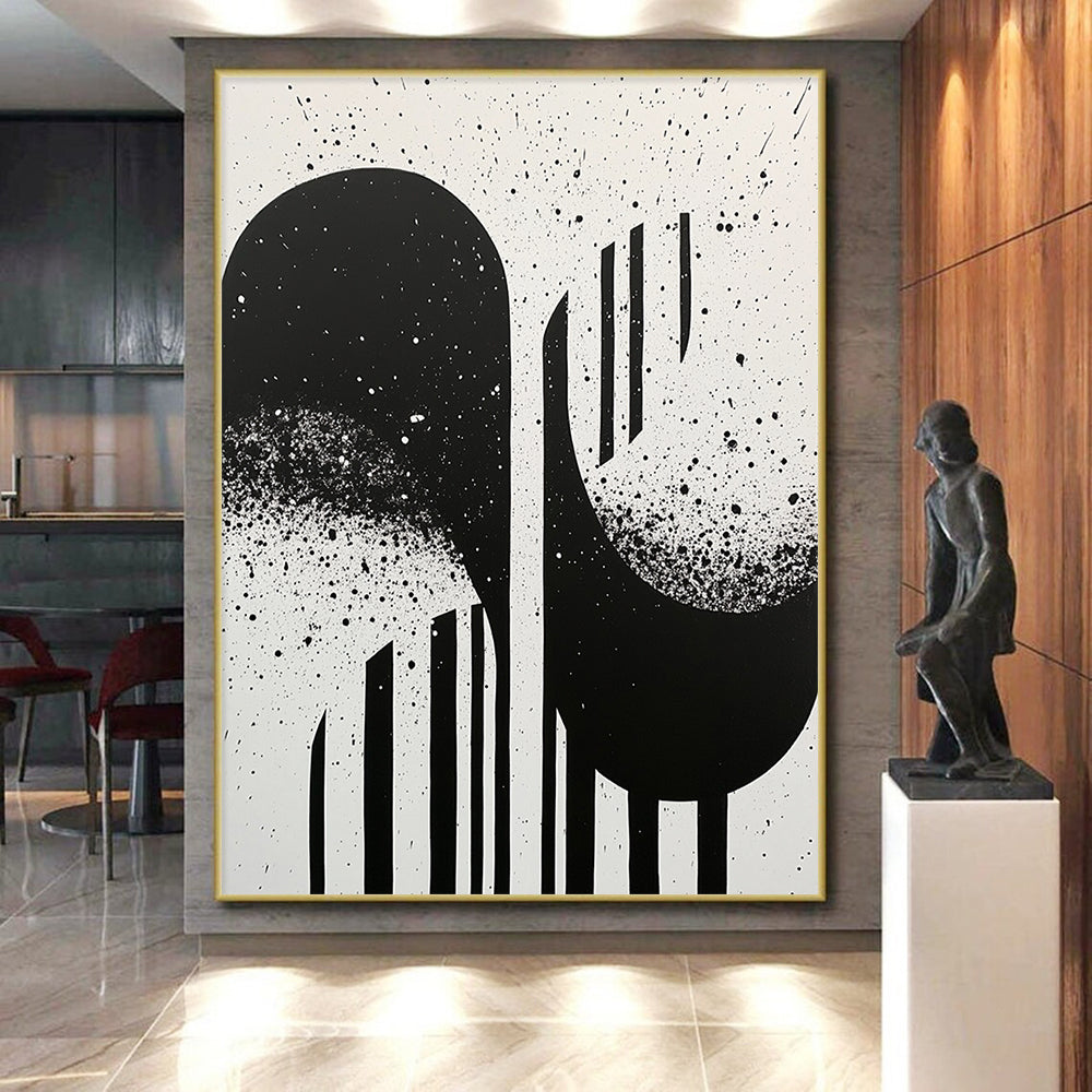 Black, White, Splattered Shapes "Ink Splatter Silhouettes" Abstract Expressionist Painting On Canvas HB175