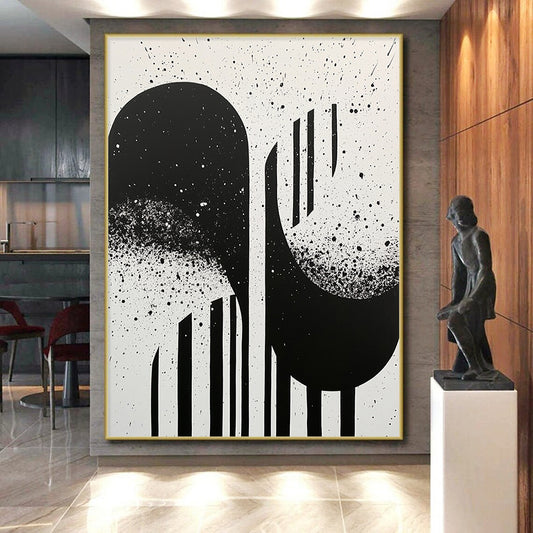Black, White, Splattered Shapes "Ink Splatter Silhouettes" Abstract Expressionist Painting On Canvas HB175