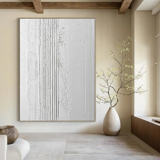 Contemporary hand-painted abstract artwork featuring textured surface fine lines thick impasto and vertical stripes to enhance your space. DLZ1754