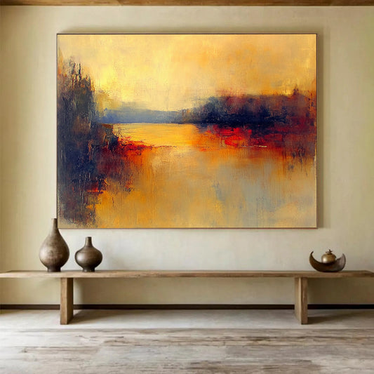 Warm Yellow and Orange Abstract Landscape - “Golden Dusk” Painting On Canvas HB1457