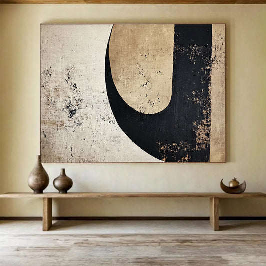 Neutral Tones with Black and Beige Shapes - Minimalist Abstract Painting On Canvas HB0492