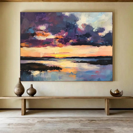 “Colorful Marsh Sunset” - Deep Purples, Pinks, Oranges, Blues, Vibrant Wetland Sunset - Acrylic Painting HB1614