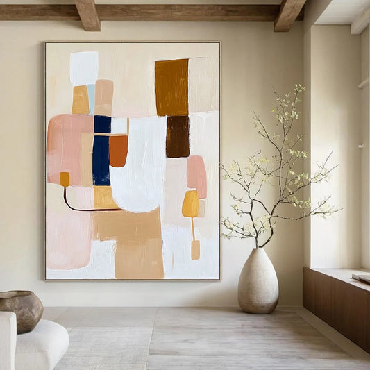 Contemporary abstract artwork featuring thick brush strokes in muted colors with soft edges and visible texture creating depth and minimalist appeal. DLZ1041