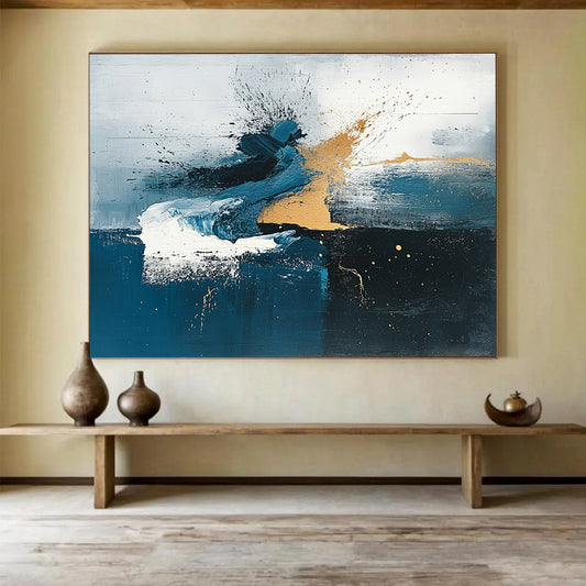 “Blue - Gray - Gold Abstract Dynamics” - Blue, Gray, Gold, Abstract dynamic patterns - Acrylic Painting HB1793