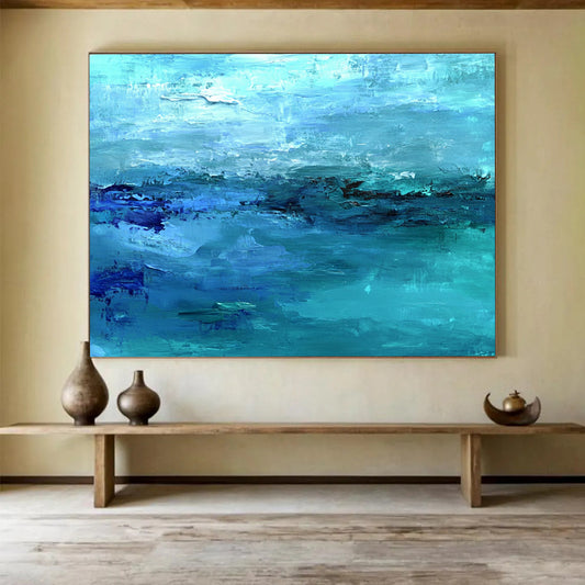 “Turquoise Ocean Waves” - Turquoise, Blue, Abstract Sea - Textured Acrylic Painting HB1506