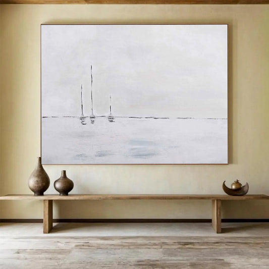 Minimalist Sailboats on Calm Sea - Serene Living Room Art DLZ261