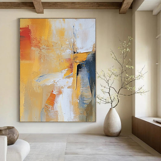 Contemporary abstract artwork featuring warm colors expressive brushstrokes and dynamic textures created with palette knife techniques. DLZ0899