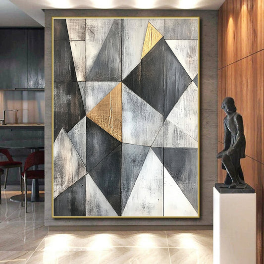 Black, White, Gold, Dynamic Cross "Gilded Crossroads" Abstract Expressionist Painting On Canvas HB119