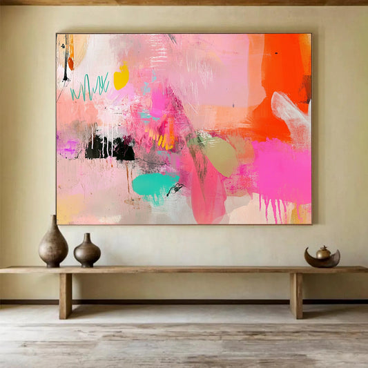 “Vibrant Pink Abstraction” - Pink, Orange, Teal, Expressive Strokes - Abstract Acrylic Painting HB1533