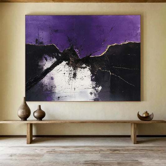 “Purple - Black - White Abstract Cracks” - Purple, Black, White, Abstract cracked patterns - Acrylic Painting HB1795
