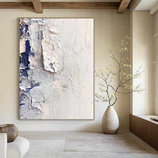 Large contemporary hand-painted abstract artwork featuring white snow and ice with thick impasto textures reminiscent of Richard Schmid's style. DLZ0676