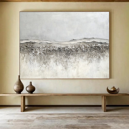“Textured Gray Landscape” - Gray, white, brown, Textural Landscape Painting HB0645
